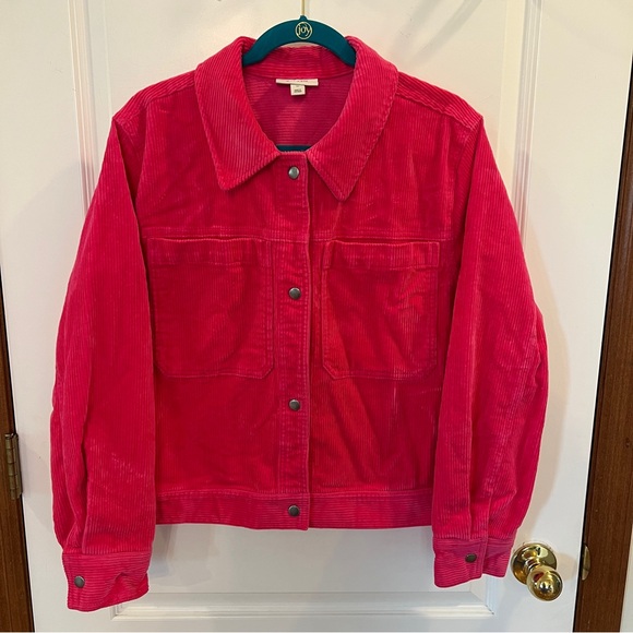 ON 34th Like NEW Vibrant Hot Pink Wide Wale Corduroy Snap Up Jacket - Picture 2 of 13